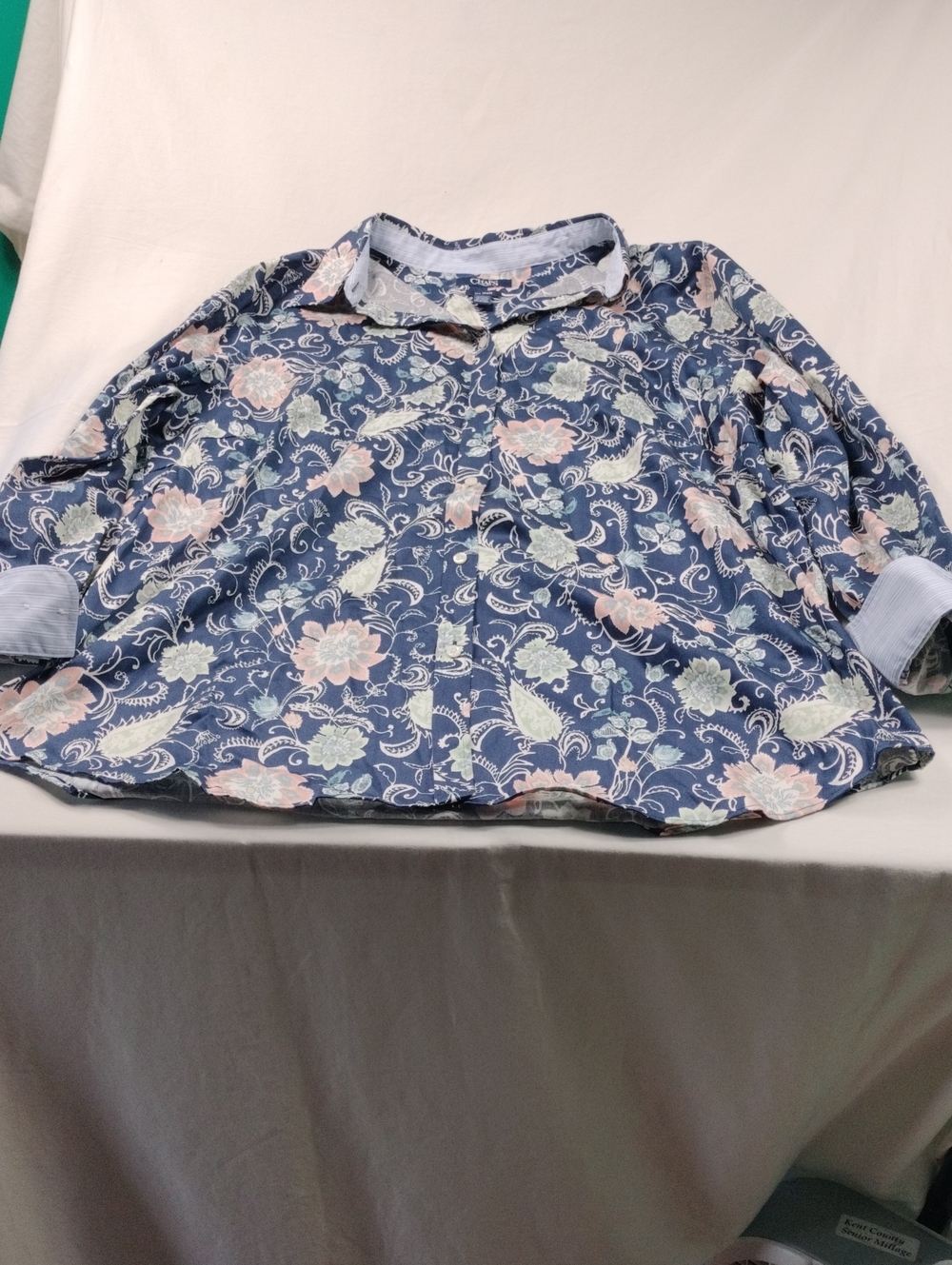 Chaps Navy Floral Button-Down Shirt Size 1X
